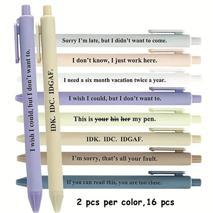 8/16Funny and Playful Plastic Pen——Retractable Ballpoint Pen，Printed with humorous text，Black Ink，Suitable for Office、School、Par