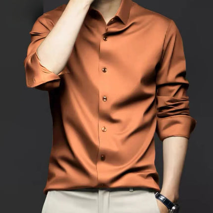 S-6XL Men's Blue Shirt Business Leisure Social Fashion High Quality Ice Silk Shirt Casual Work Top