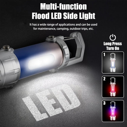 Mini Rechargeable COB Flashlight Red and Blue Light Torch Outdoor Portable Camping Hook Tent Lamp Handheld Keychain Flashlight