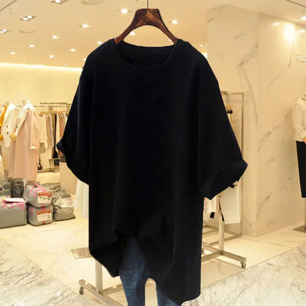 Women's Clothing Fashion Cotton O-neck Short Sleeve T-shirt Summer Casual Loose Oversized Solid Top Tee Basic Pullover 45-105Kg