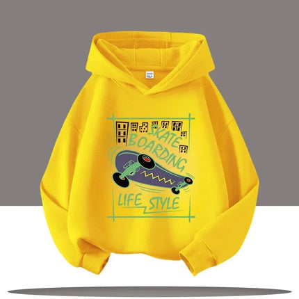 Autumn Winter Skateboard Cool Print Children's Hoodie Warm Pullover Girl Casual Top Kid Casual Clothes Boy Sportswear Sweatshirt
