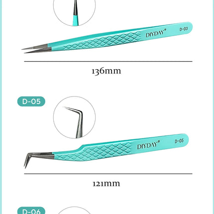 DIYDAY Anti-Slip Tweezers, High-Density Fiber Tip for Eyelash Extensions & Eyebrow, Professional Precision Beauty Tools
