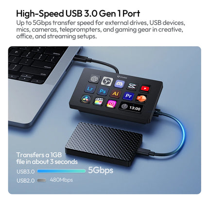 Ulanzi D200H Deck Dock Streaming Controller 7-in-1 One-Tap Creative Hub Customizable Stylish Desk Intelligent Lighting Control