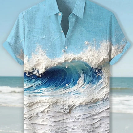 New Hawaiian Men's Linen Shirt Abstract Splicing Pattern Art Printed Shirt Beach Vacation Daily Travel Short Sleeve Shirt