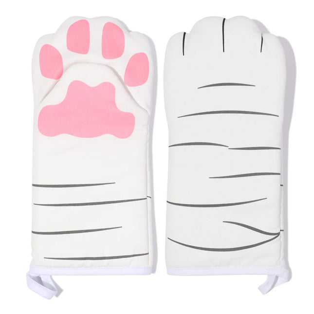 1Pc Cute Cartoon Cat Paws Pattern Oven Mitts Cotton Insulation Gloves Anti-Scalding Heat Resistant Baking Supply Microwave Tool