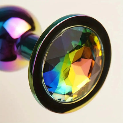 Rainbow Metal Butt Plug With Jewel, Beaded Anal Plugs Sex Toys G-Spot Dildo Prostate Massager, Analplug Buttplug