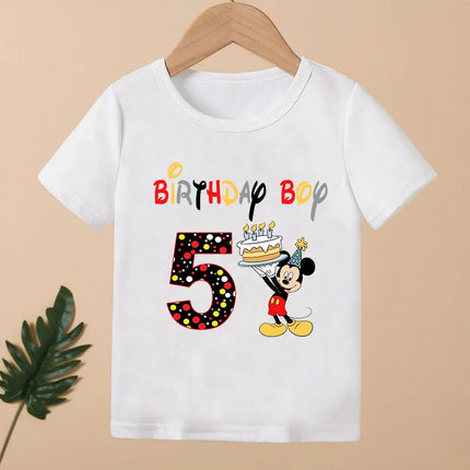 Mickey Mouse Print Cartoon Girls Clothes 1 2 3 4 5 6 7 8 9 Years Happy Birthday Custom Name Kids T-shirt Baby Children T-Shirt