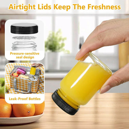 2oz Glass Shot Bottles with lids - Small Clear Jars for Ginger，Wellness Shots, Juice, Travel mini Reusable Wide Mouth bottles