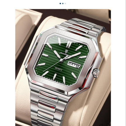 POEDAGAR Luxury Square Male Watch Waterproof Luminous Date Week Quartz Watches For Men Stainless Steel Fashion Men's Clock Reloj