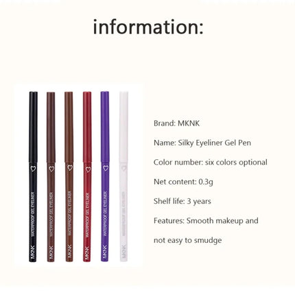 6 Colors Eyeliner Pencil Waterproof Long-lasting Red Black Brown Eyeliner Easy Wearing Quick Dry Smooth Eye Liner Gel Eye Makeup