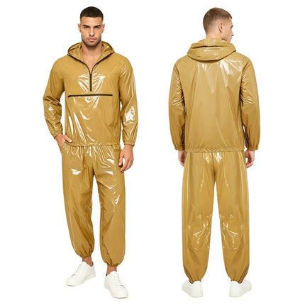 Men Waterproof Glossy Jacket Tops with Jogging Pants Hip Hop Dance Dancewear Outdoor Activities Raincoat Windbreak Streetwear