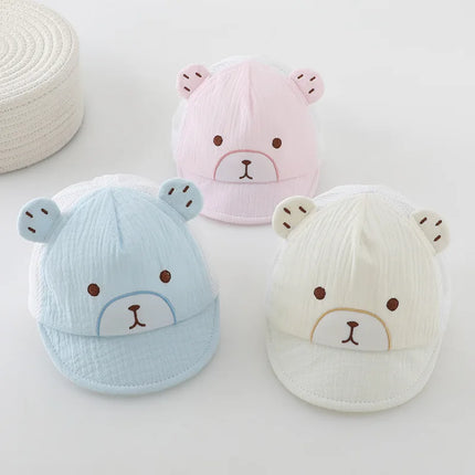 Cute Cartoon Bear Baby Baseball Cap Summer Mesh Breathable Infant Boys Girls Sun Hat Soft Brim Toddler Duck Tongue Caps