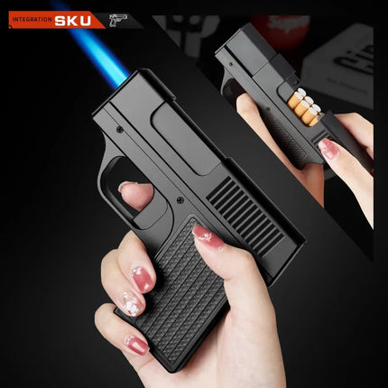 Creative Pistol Lighter Cigarette Box 10PCS Jet Butane Gas Torch Lighter Welding Gun Windproof Cigar Lighter Unusual Men Gift