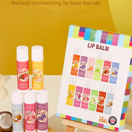 12 piece moisturizing lipstick set, alcohol free, lip care in autumn and winter, suitable for all skin types, fruit lipstick