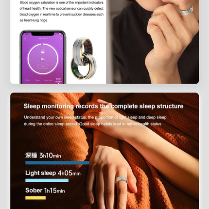 Smart Ring Heart Rate & Blood Oxygen Monitor with Photography Sleep Tracking Exercise Monitor Waterproof SR01 with Charging Case