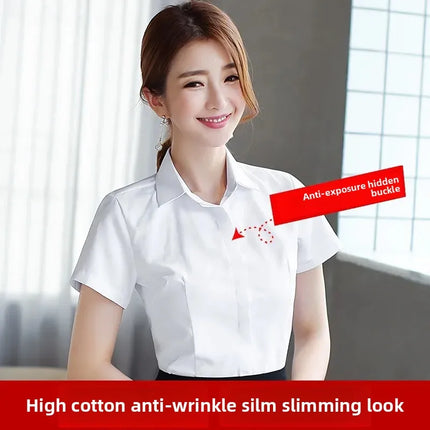 White Women's Shirt Short Sleeve Spring Summer New Work Uniform Formal Long Sleeve Black Blue Professional Clothing Female Blouse