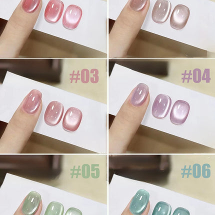 1-12pcs ZH Spring/Summer Ice Transparent Sweet Wine Glass Beads Cat Eye Nail Polish Gel New Flashy Popular Pink Nail Supplies