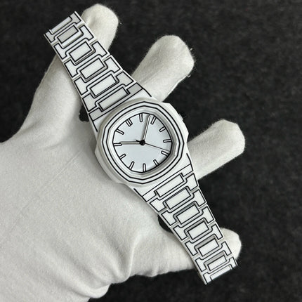 Top-quality luxurious men's sketch quartz watch with Arabic numeral display in 3D comic style