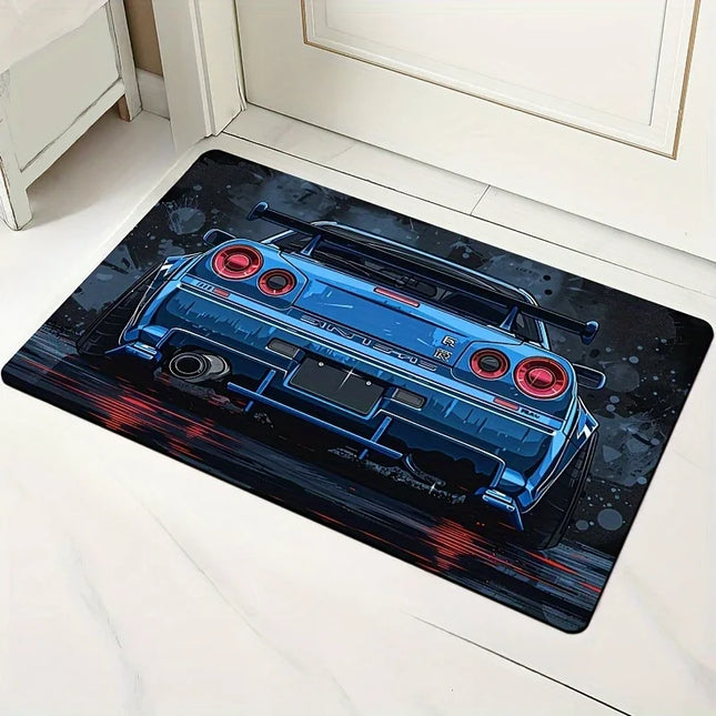 Cool Sports Car Design Doormat, Flannel Rectangle Indoor Rug for Living Room, Bedroom, Kitchen, Entryway Non-Slip Decorative Carpet