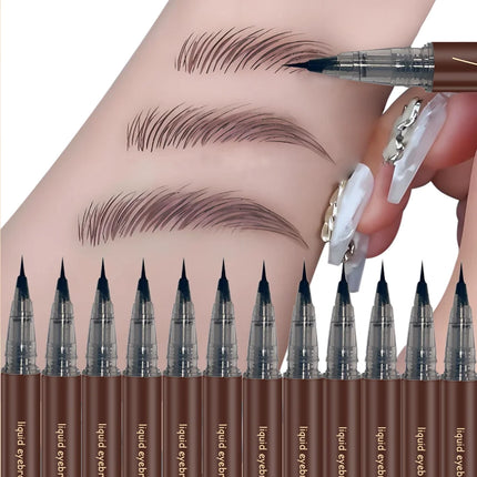 12Pcs Set Ultra Fine Extra Slim Eyebrows Pen Waterproof Professional Sweat-proof Liquid Eye Brow Pencil Long Lasting Makeup Micr