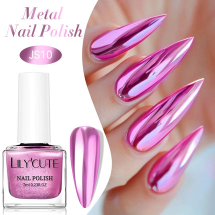 LILYCUTE 7ml  Mirror Metallic Nail Polish No Need of UV LED Lamp Nail Supplies Vernis Red Purple Mirror Effect for Nails