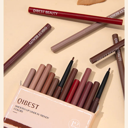 12-Piece Lip Liner Set - Long-Lasting, Waterproof, Nude Shades with Plant Squalane - Perfect Valentine's Day Gift for Her, Moist