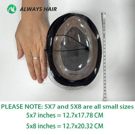 Alwayshair Fine Mono Men Short Toupee 5” Indian Hair Men’s Capillary Prosthesis Monofilament 120 130 Hair System 9x11