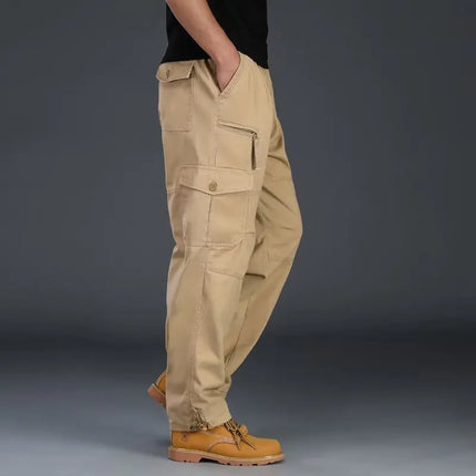 Men's Workwear Pants Multiple Pockets Outdoor Casual Trousers Wear-Resistant Loose Straight Leg Long Pants High Waist Zipper