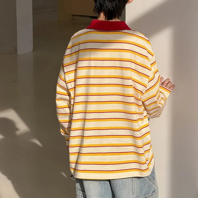 2026 New Kids Stripe Polo Shirt Spring 1-12Y Boys Cotton Soft Orange Color Blocking Casual Long Sleeve Top Children Clothes