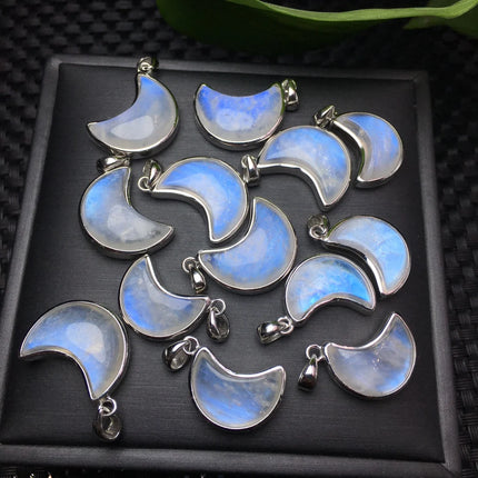 1 Pc Fengbaowu Natural Blue Moonstone Moon Pendant 925 Sterling Silver Reiki Healing Stone Jewelry Gift DIY Accessories