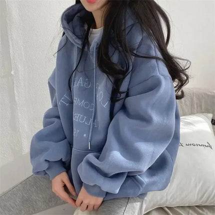 Women Plush Hooded Sweatshirt Oversized Thick Embroidery Casual Pullovers Harajuku Hip Hop Korean Loose Hoodies Sweatshirts