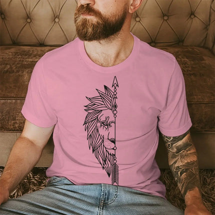 Couple Vintage Lion Print Casual T-shirts Short Sleeve Round Neck Women Men Streetwear Lover Matching Clothing
