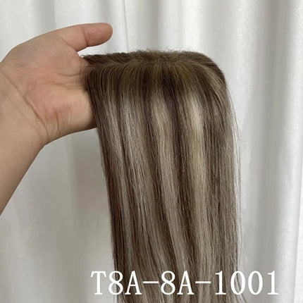 12 Inch 30cm Brazilian Human Hair Topper with 7x11 Swiss Lace Base Invisible Scalp Clip on Natural Blend for Thin Crown Hair