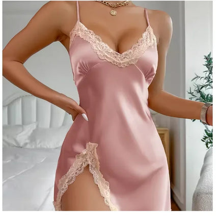 Sexy Backless Mini Nightgown Lingerie for Women Summer Chemise Sleepwear Suspender Nightdress White Satin Lace Home Wear Loungewear