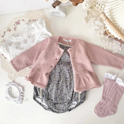 deer jonmi 2025 Spring Toddlers Girls Knitted Cardigan Coats Crochet Ruffles Korean Style Baby Kids Cotton Sweaters