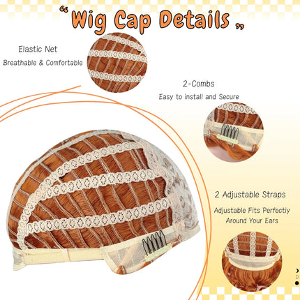 Adult Short Orange and Silver-Gray Curly Wig, Soft and Breathable, Heat-resistant Synthetic Fiber, Suitable for Daily Wear