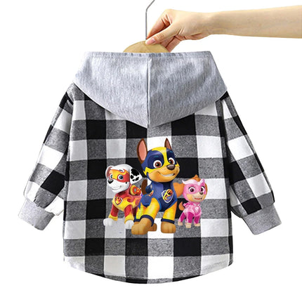 Paw Patrol Children's Hooded Shirts Kids Clothes Baby Boys Plaid Shirts Coat for Spring Autumn Girls Long-Sleeve Jacket Clothing