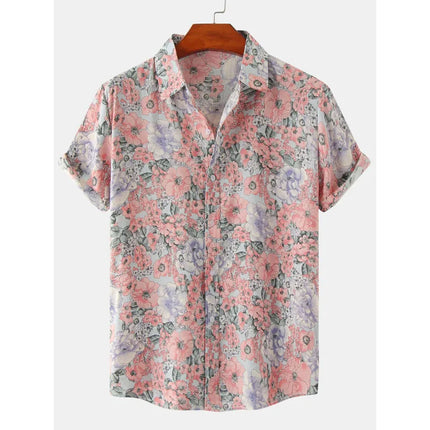 2026 Summer Mens Striped Floral Shirt 3D Print Short Sleeve Beach Casual Oversized Vacation Hawaiian Camisa Listrada
