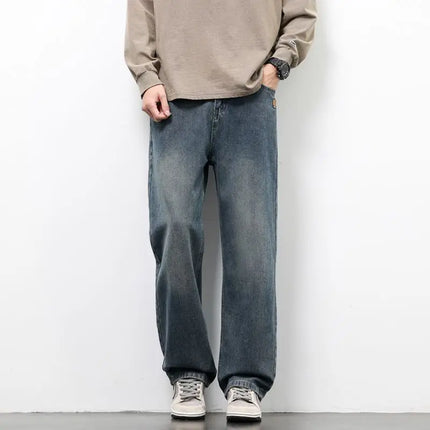 Spring Autumn New Men's Straight Vintage Fit Jeans Casual Trousers High Quality Male Korean Fashion Baggy Wide Leg Denim Pants