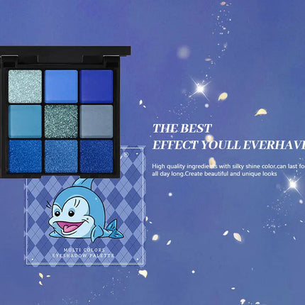 9-color Dolphin Blue Sweat-proof Natural Matte Pearlescent Glitter Eyeshadow Palette Eye Makeup for Music Festival Cosmetics