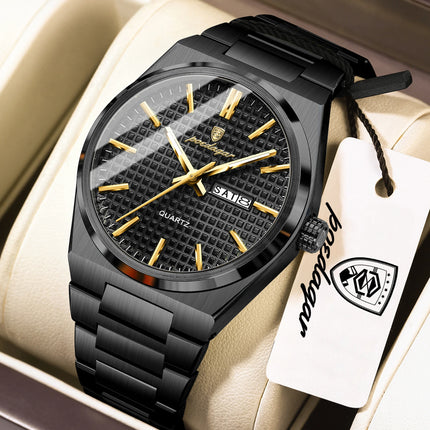 POEDAGAR Original Men's Watch Date Week Waterproof Luminous Stainless Steel Watches For Men Business Men's Quartz Wristwatch Reloj