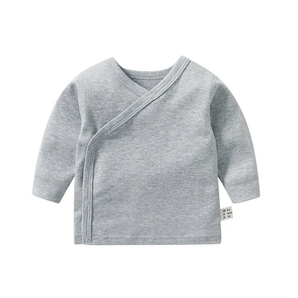 Newborn Baby Clothing Slanting Open Buckle T Shirt Tops Cotton Long Sleeves Solid Color Tees Baby Boys Girls Outfit 0-12 Months