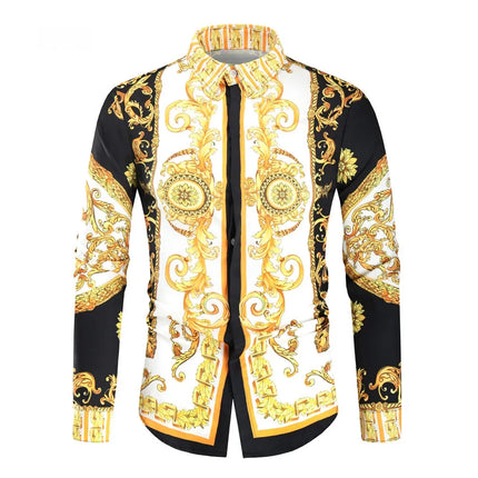 2023 New Men's 3D Digital Print Fashion Slim Fit Long Sleeve Shirt Smooths Your Silhouette Cross-Border Wholesale