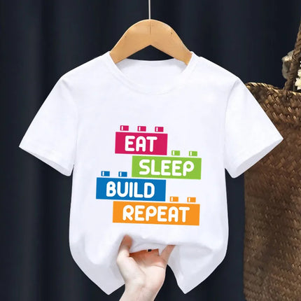 Master Builder Blocks Building Print Cartoon Kids T shirt Girls Summer Tops Baby Boys Clothes Children Short Sleeve T-shirts
