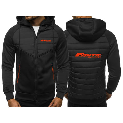 2026 Fantic Motor Print Men's New Spring And Autumn Three Color Zipper Cotton Hodies Casual Patchwork College Style Jacket