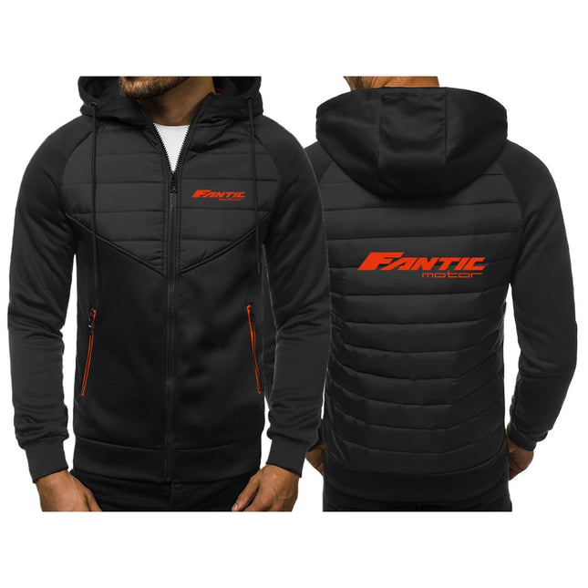 2026 Fantic Motor Print Men's New Spring And Autumn Three Color Zipper Cotton Hodies Casual Patchwork College Style Jacket