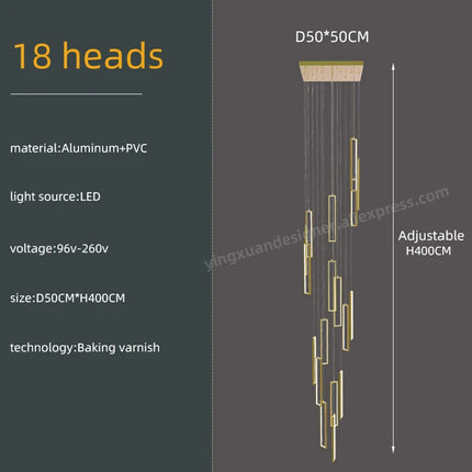 Minimalist Staircase Chandeliers Modern Lighting Fixtures in Loft Apartments Square LED Pendant Lamp Hall Hanging Chandelier