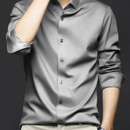 S-6XL Men's Blue Shirt Business Leisure Social Fashion High Quality Ice Silk Shirt Casual Work Top