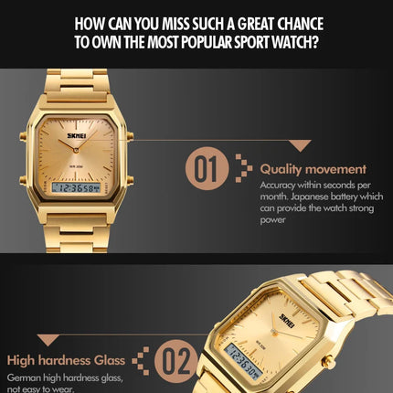 SKMEI Luxury Digital Quartz Watch for Men Sports Chronograph Waterproof Mens Wristwatches Stainless Steel 1612 reloj hombre 1220