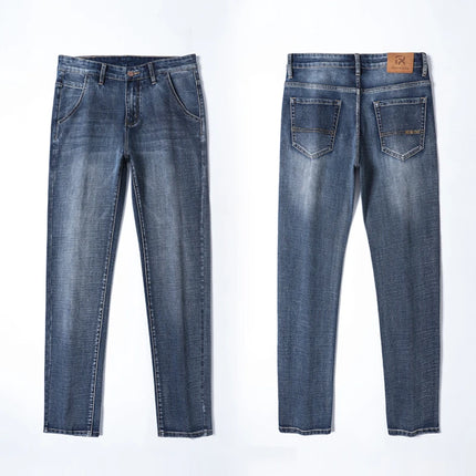 New Spring Summer Plus Size 40 42 44 Men Straight Loose Jeans Business Fashion Denim Stretch Pants Male Brand Trousers